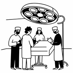 Surgeons collaborate intently during a critical operation under bright theater lights