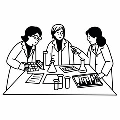 Scientists collaborating on research project at laboratory table