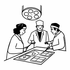 Doctors collaborate on a medical procedure under bright surgical lights