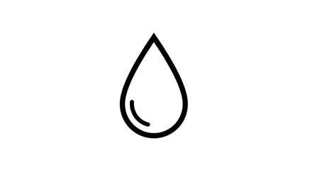 A black outline of a water droplet with a reflection on the lower left side set against a white background