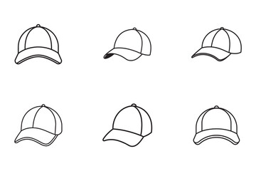 Collection of Baseball Cap Line Art Variations Minimalist Outline Designs for Fashion Sport and Casual Wear Projects