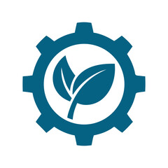 Gear and leaf combined in circular logo representing eco technology and green energy