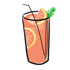Cute Illustration of a Refreshing Citrus Drink in a Tall Glass


