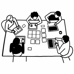 Dynamic team collaboration around large conference table in a professional office setting