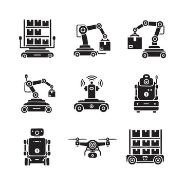 Vector Silhouette Collection of Warehouse Automation and Logistics Robots