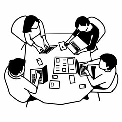 Modern business team collaborates on projects using laptops and tablets together