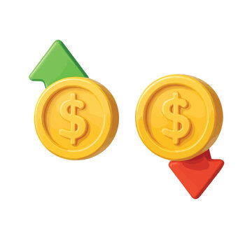 price or rate increase and decrease icon, 3d set