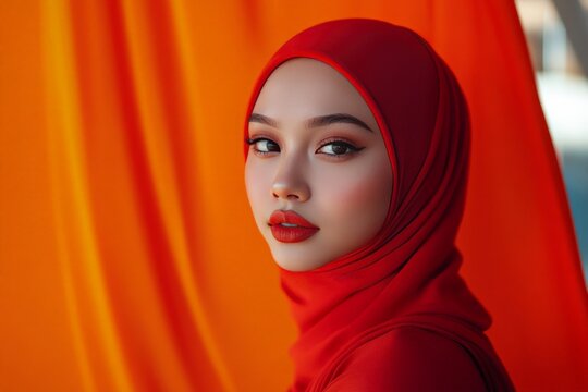 malay female wear red hijab