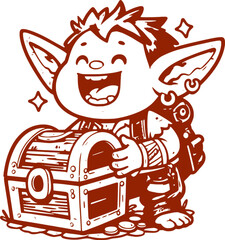 Cartoon Treasure Hunter with Golden Loot and Sparkling Joy