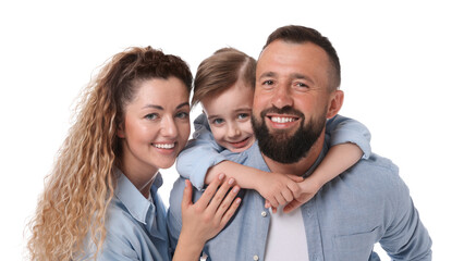 Portrait of happy family on white background