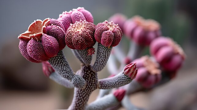 A Dwarf Turk's Cap cactus showcasing its unique reddish-brown cephalium in a cactus garden, offering space for text or decoration.