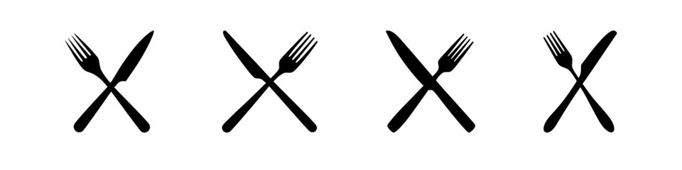  cross-shaped arrangements of fork and a knife  silhouette