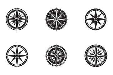 Collection of Compass Rose Illustrations Navigational Tool and Directional Icons for Marine and Adventure Designs Isolated on White Background