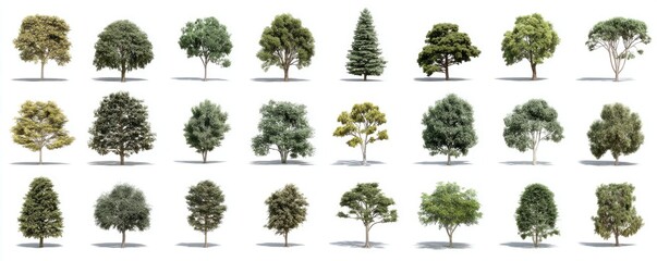 Variety of Trees Isolated on White