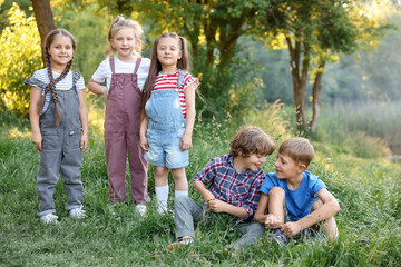 Fototapeta premium Group of children spending time in nature