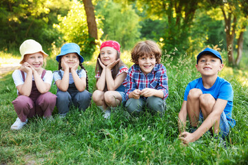 Fototapeta premium Group of children spending time in nature
