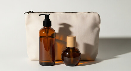 Eco-Friendly Cosmetic Travel Kit with Beige Cotton Pouch