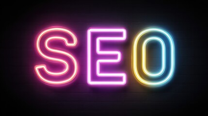Glowing neon letters spelling “SEO” shine on a dark wall, symbolizing the energy and innovation of digital marketing today.
