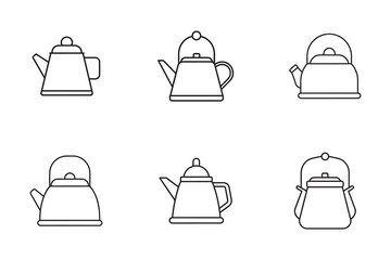 Collection of Line Art Teapot Icons for Design and Culinary Themed Projects Vector Illustration for Print Web