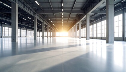 Spacious Modern Industrial Warehouse Interior with Bright Natural Light