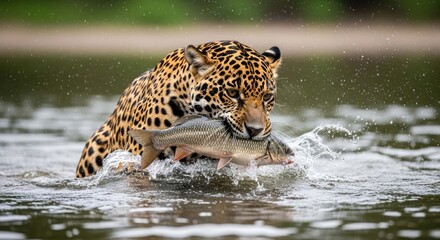 majestic jaguars triumphant river catch powerful wildlife photography for nature documentaries conservation projects and big cat enthusiasts