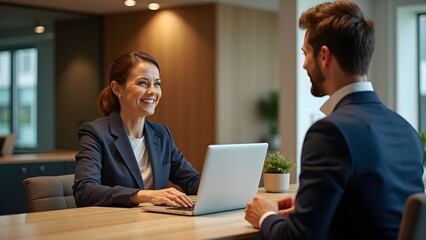 Fototapeta premium Hotel Guest Discussing Travel Insurance Coverage at Reception Desk