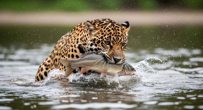 majestic jaguars triumphant river catch powerful wildlife photography for nature documentaries conservation projects and big cat enthusiasts