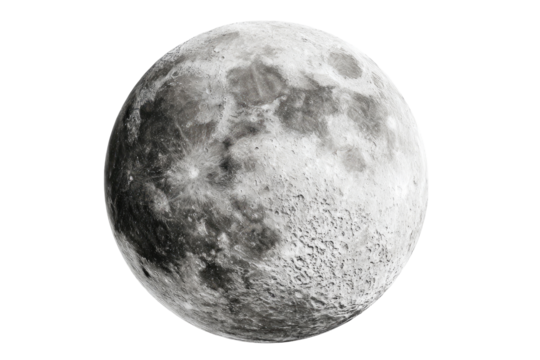 Full moon, grayscale image.  Detailed lunar surface