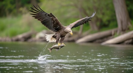 majestic whitetailed eagle soaring with fresh catch dynamic wildlife photography for nature documentaries conservation campaigns and ecotourism websites