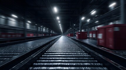 Fototapeta premium Futuristic warehouse automation technology investment with dramatic lighting