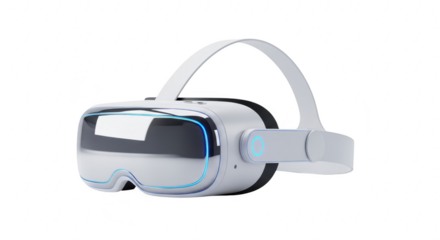 Modern white virtual reality headset with reflective lenses