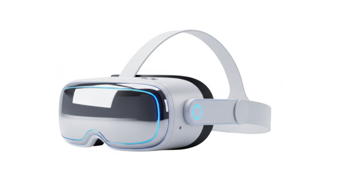 Modern white virtual reality headset with reflective lenses