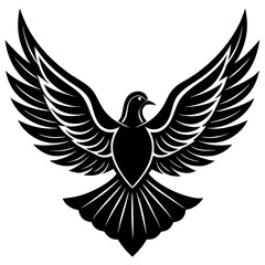 Obraz premium Stylized dove of peace with spread wings, a black bird vector illustration emblem.