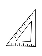 Triangle ruler doodle icon. School supplies. Simple vector symbol used for school or education. Vector illustration isolate on a white background.