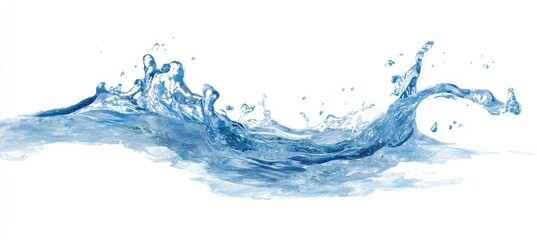 Water splashing in a dynamic horizontal arc against a white background.  The water's movement creates complex shapes and textures of frothy, cascading liquid