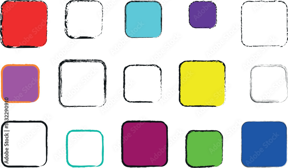 Wall mural artistic vector set of painted grunge squares and rectangular shapes in black and colourful multicol