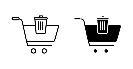 Cart with Trash Bin Icon – Remove from Cart Symbol - Editable Stroke & Filled Icon