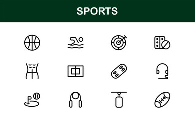 Sports Line Icon Collection – Unique, creative, and premium design elements representing various games, physical exercises, and sports gear