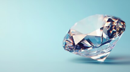 calming, rhythm, soothing, A sparkling diamond sits elegantly on a soft blue background, showcasing its brilliant cut and clarity.