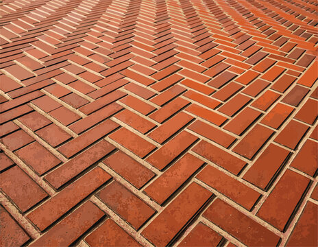 Red Brick Herringbone Pavement Pattern Close Up Perspective paving texture