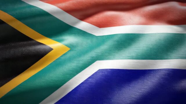 Dynamic South African flag waves majestically, showcasing vibrant colors and national pride in a powerful visual representation of unity and heritage.
