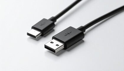 "Black USB Type-A and USB Type-C cables with visible connectors and USB symbols