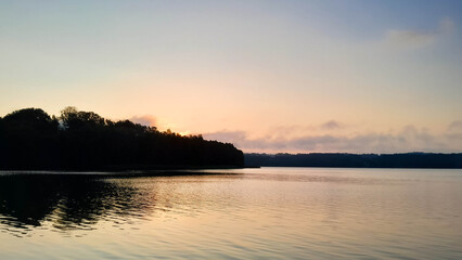 Wysockie Lake coast. Early morning in Kashubia.