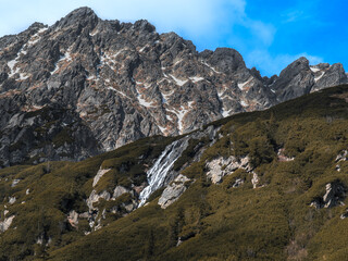 Glacial Waterfall in Roztoka Valley, Tatra Mountains