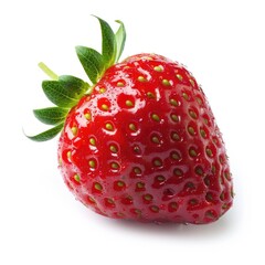 Single, vibrant red strawberry, isolated