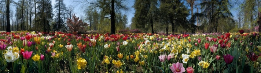 Fototapeta premium Vibrant tulip festival nature park hdr panorama