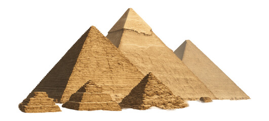 A set of layered ancient pyramids showcases historical architectural design on transparent background.
