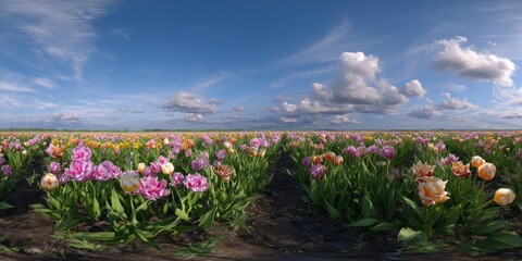 Obraz premium Vibrant tulip field nature hdr panorama view