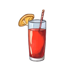 Refreshing red cocktail with an orange slice isolated on a white background