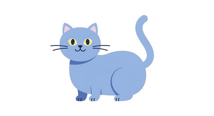 Fototapeta premium A blue cat standing on a white background, viewed from the side, with a simple and clean illustration style